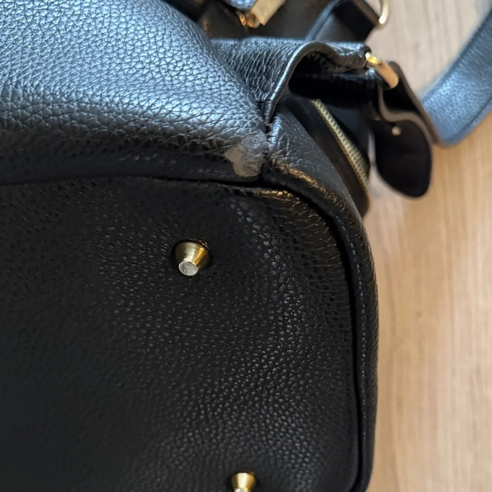 Luli Bebe Black Quilted Leather Backpack Diaper bag Tote with Gold Hardware